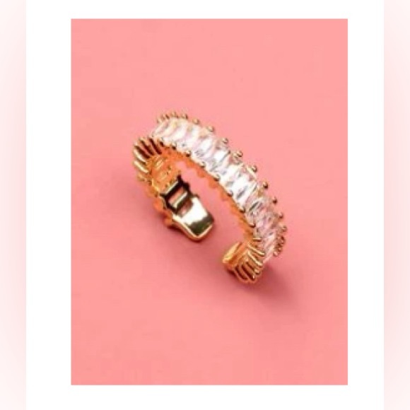 Rhinestone Clear Gold Adjustable Rings (3) & Matching Hoop Earrings - Picture 8 of 9